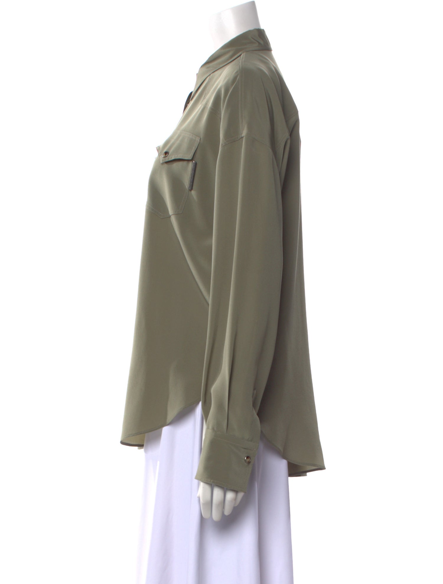 Brunello Cucinelli Silk Long Sleeve Button-Up Top w/ Tags