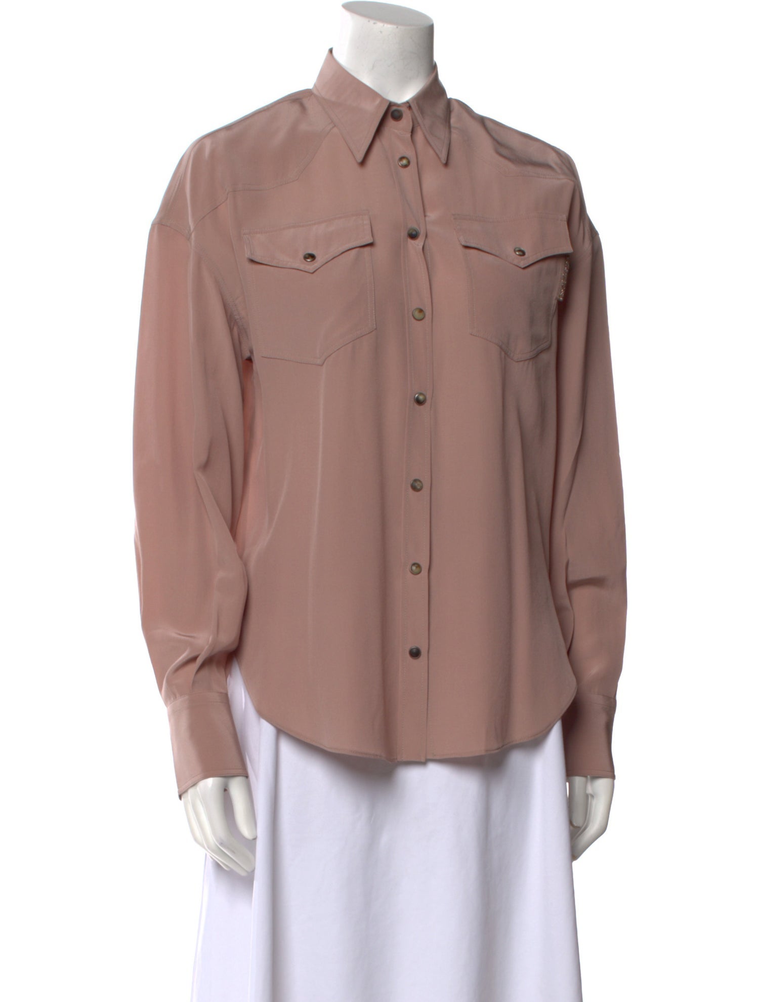 Brunello Cucinelli Silk Long Sleeve Button-Up Top w/ Tags