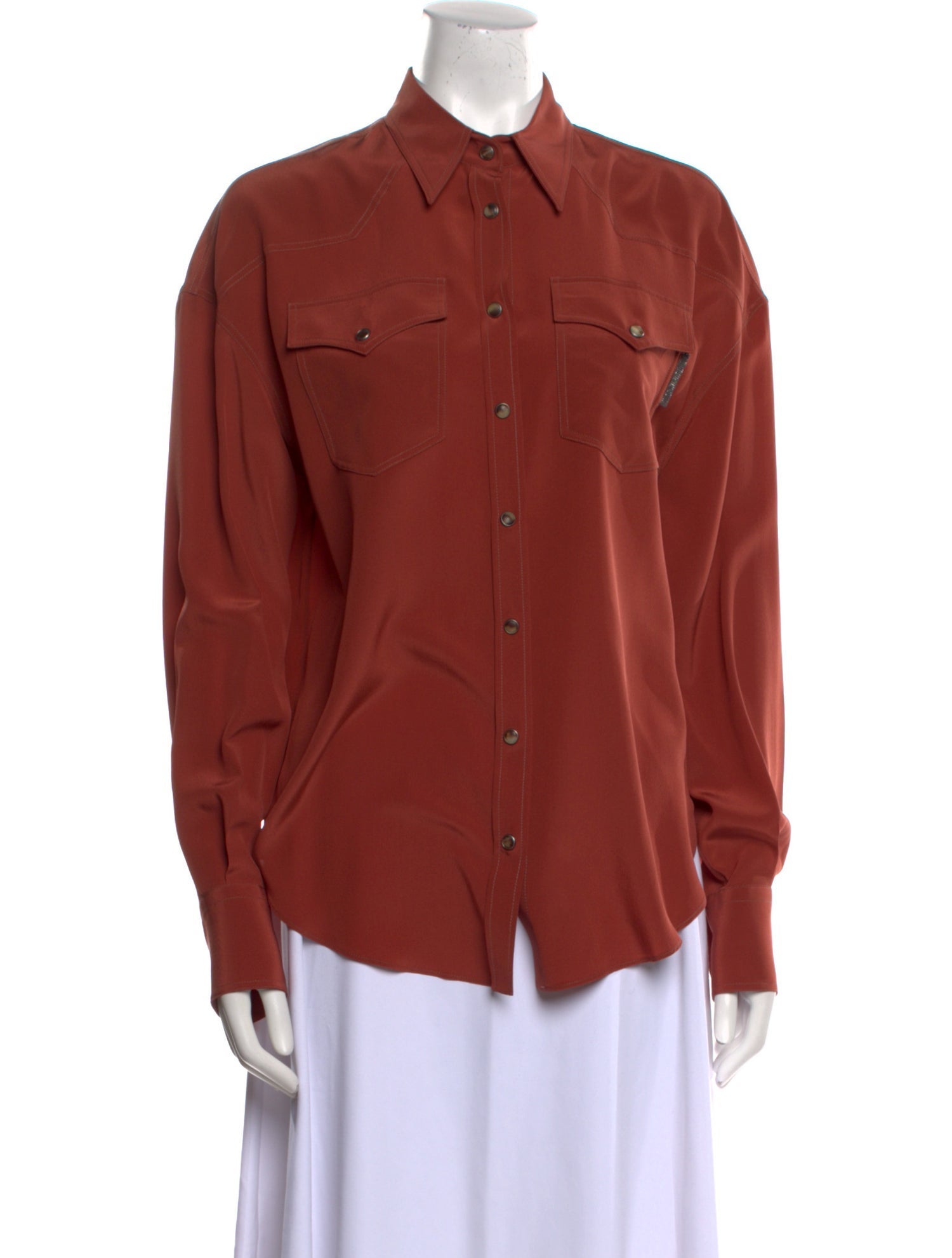 Brunello Cucinelli Silk Long Sleeve Button-Up Top w/ Tags