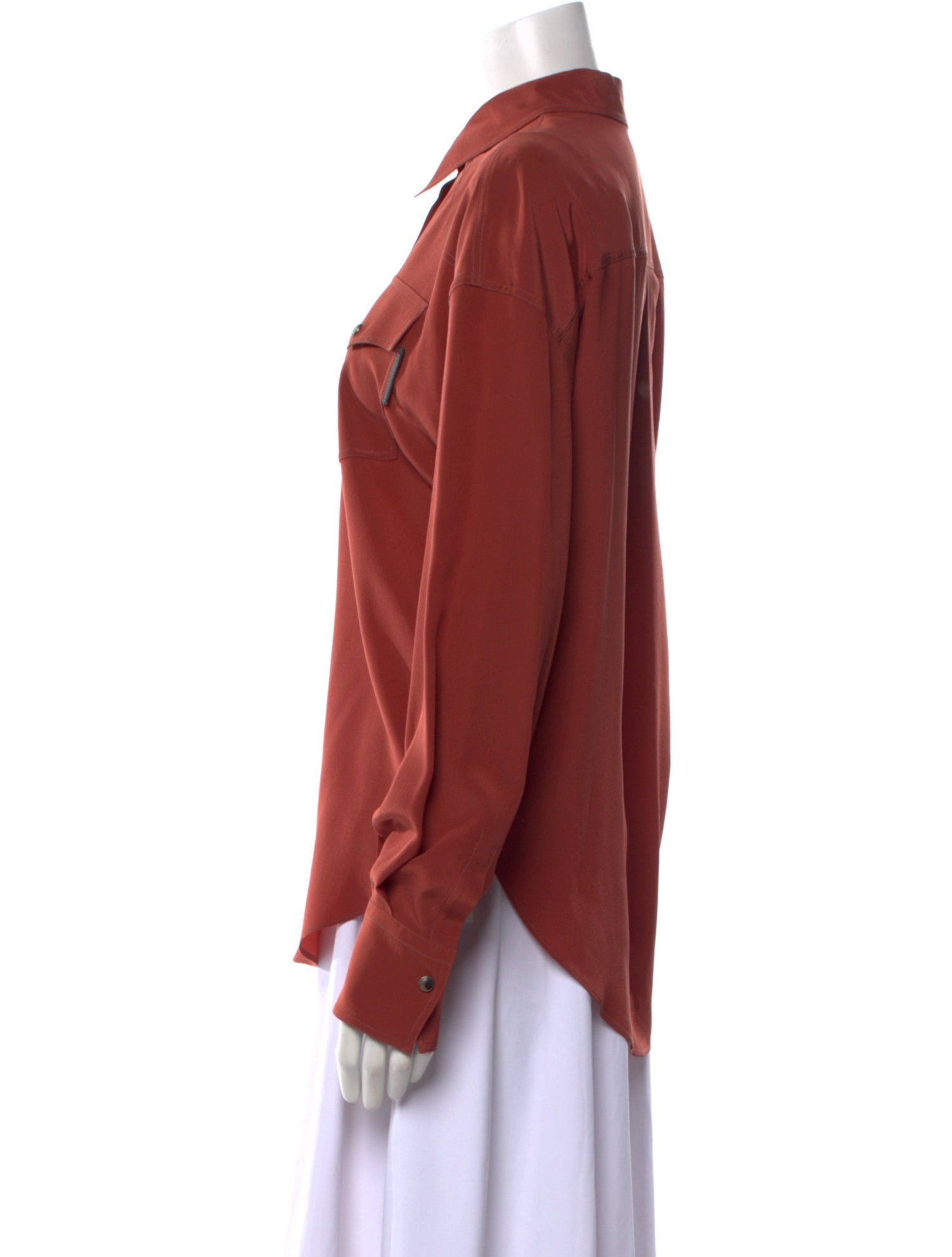 Brunello Cucinelli Silk Long Sleeve Button-Up Top w/ Tags