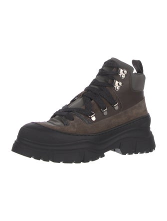 Brunello Cucinelli Suede Colorblock Pattern Combat Boots