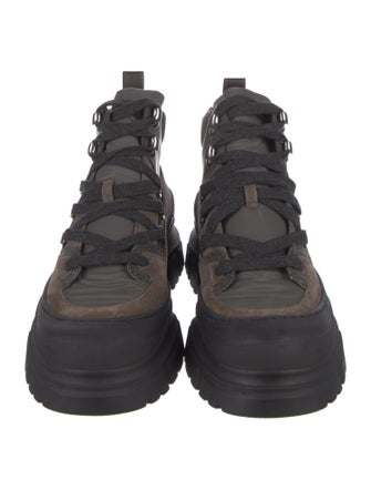 Brunello Cucinelli Suede Colorblock Pattern Combat Boots