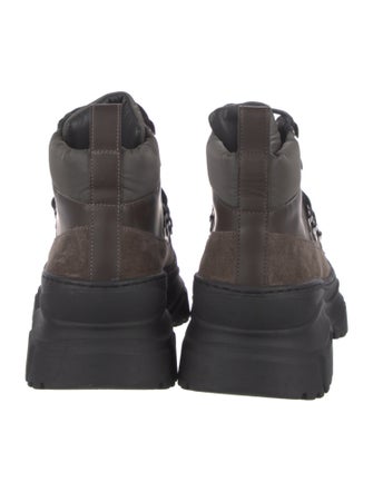 Brunello Cucinelli Suede Colorblock Pattern Combat Boots