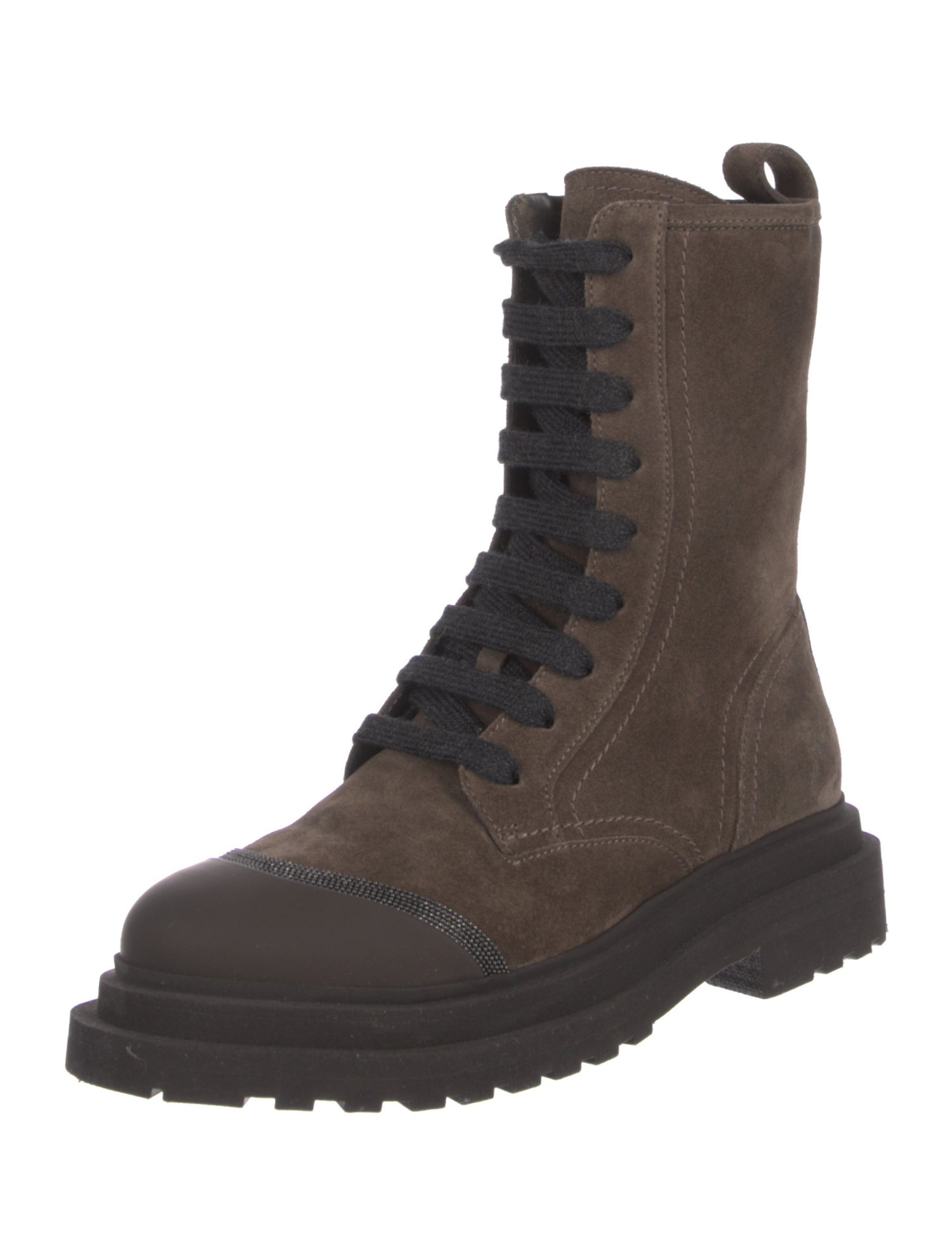 Brunello Cucinelli Suede Colorblock Pattern Combat Boots