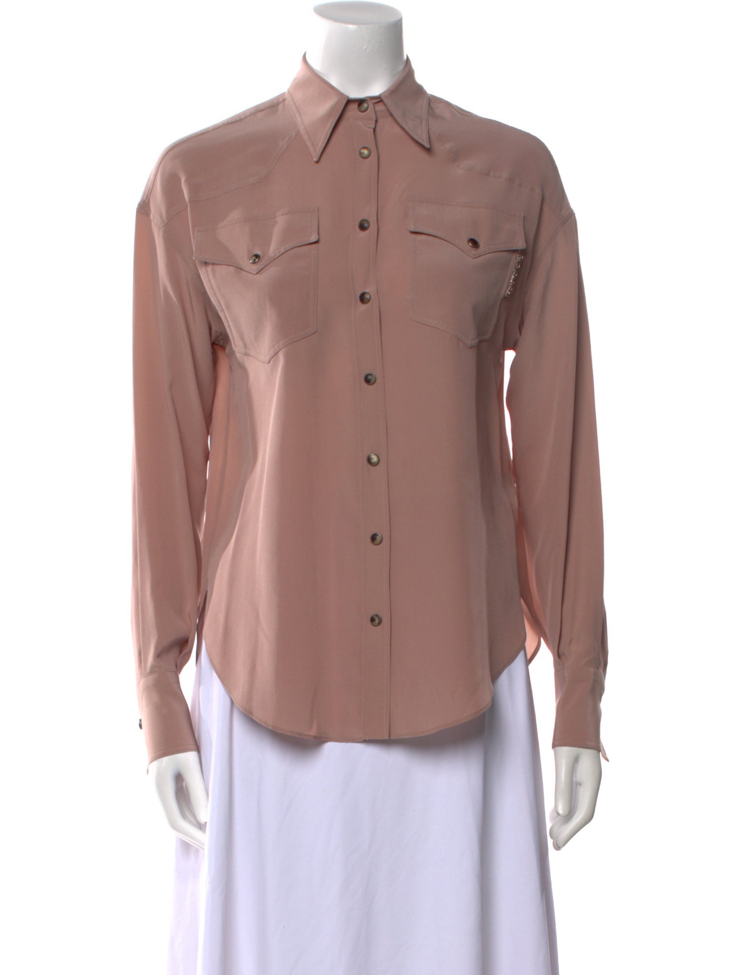 Brunello Cucinelli Silk Long Sleeve Button-Up Top w/ Tags