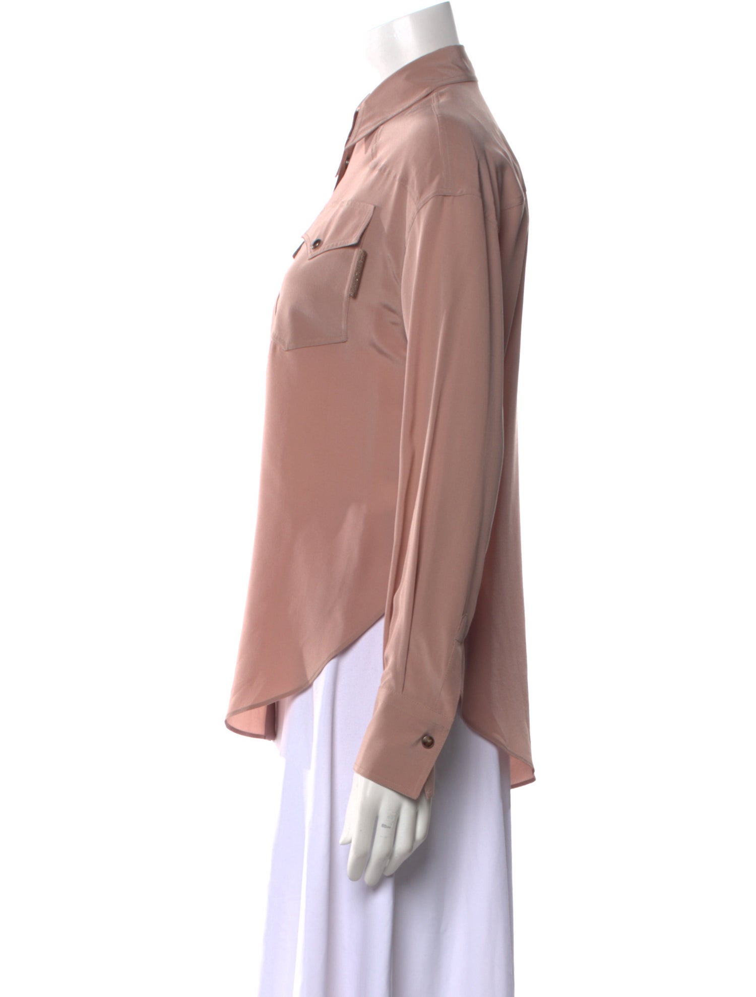 Brunello Cucinelli Silk Long Sleeve Button-Up Top w/ Tags