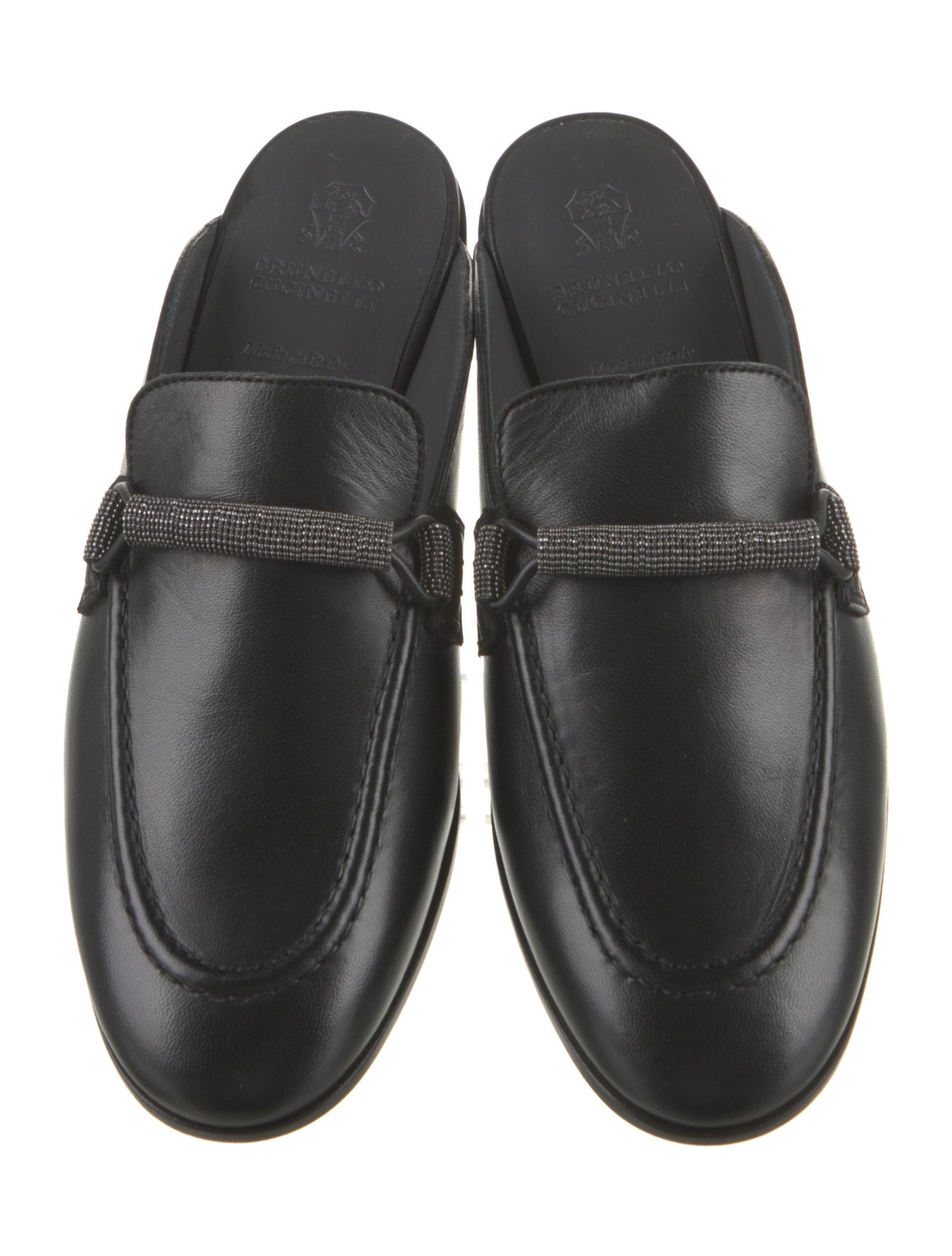 Brunello Cucinelli Leather Beaded Accents Mules