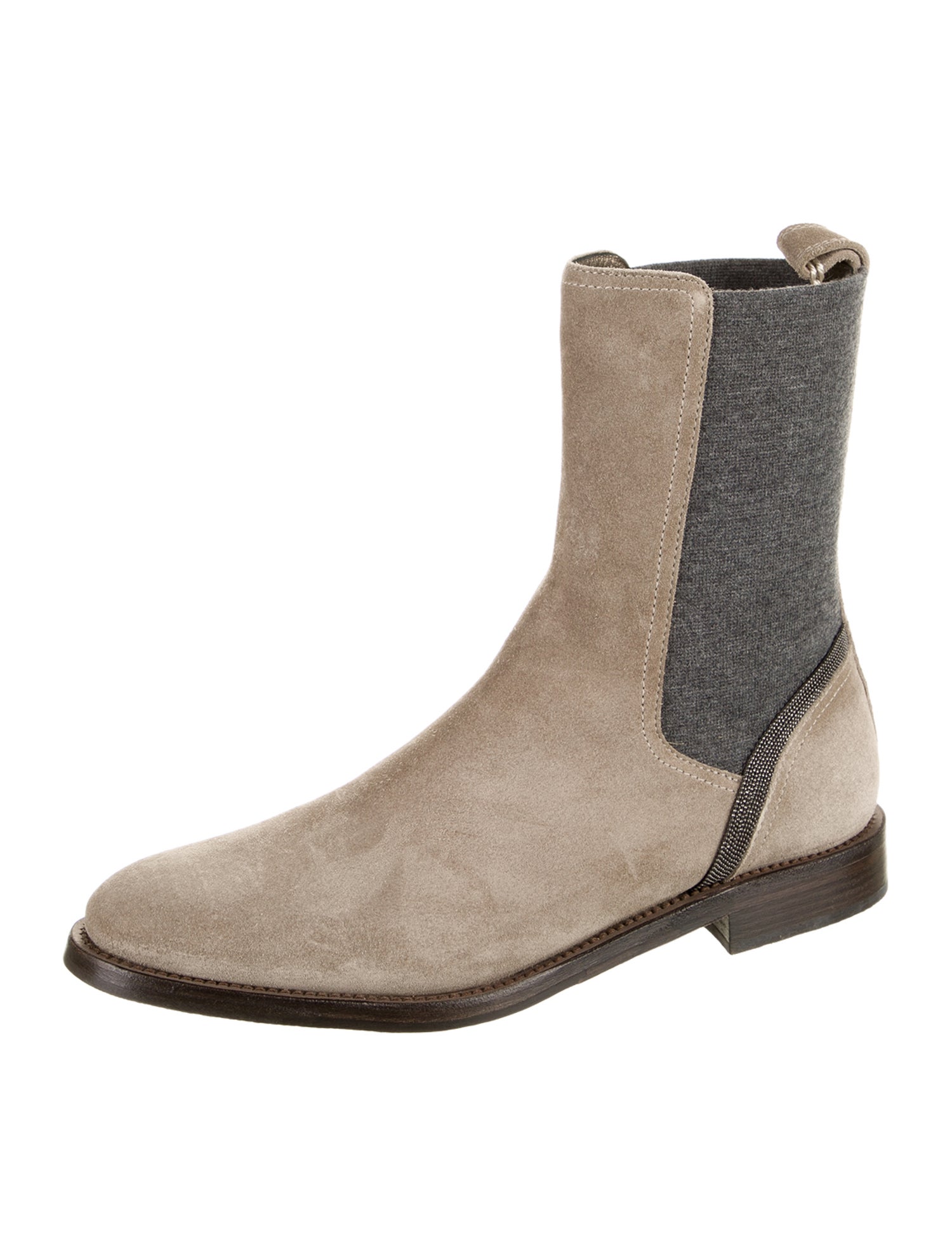 Brunello Cucinelli Suede Beaded Accents Chelsea Boots