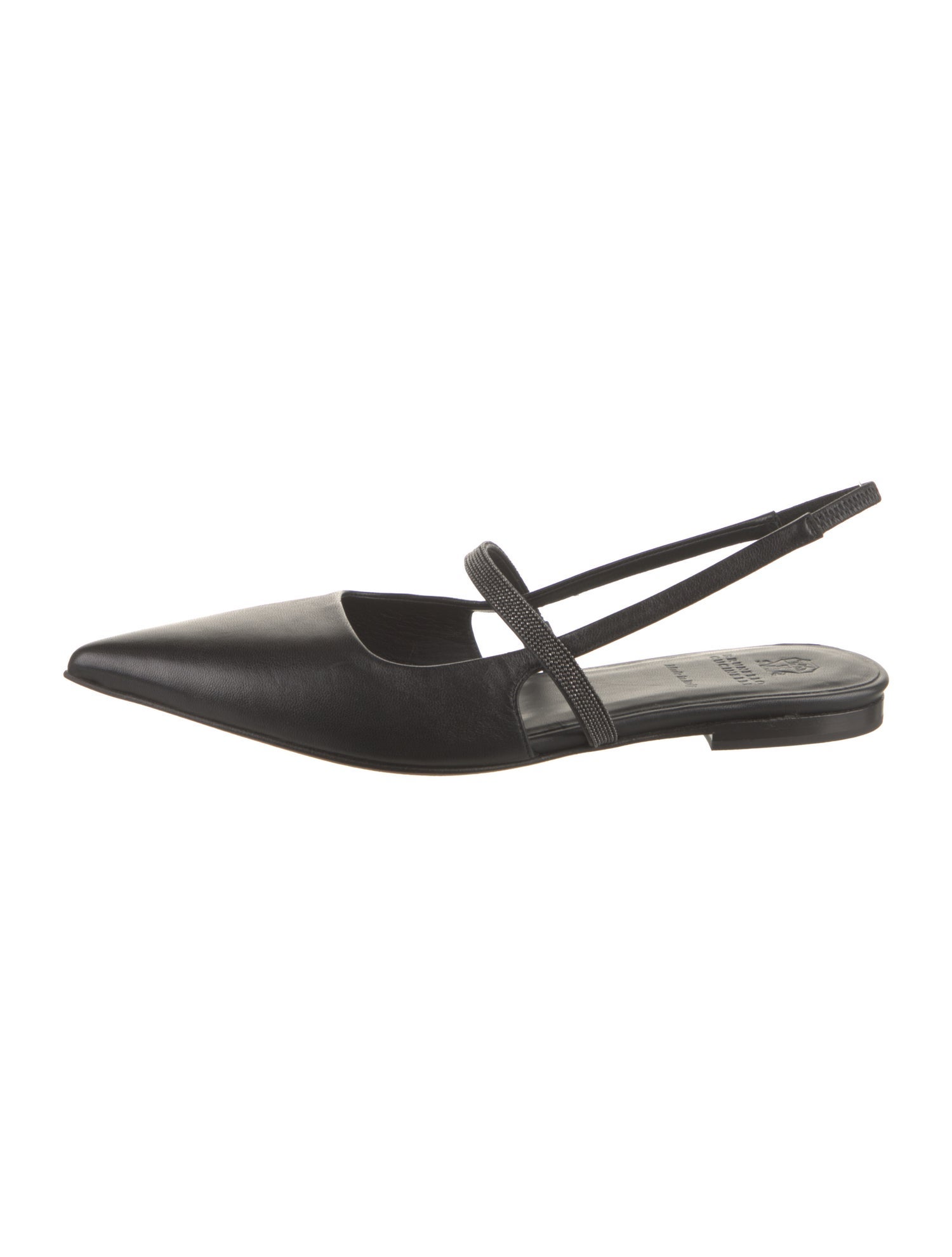 Brunello Cucinelli Leather Beaded Accents Slingback Flats