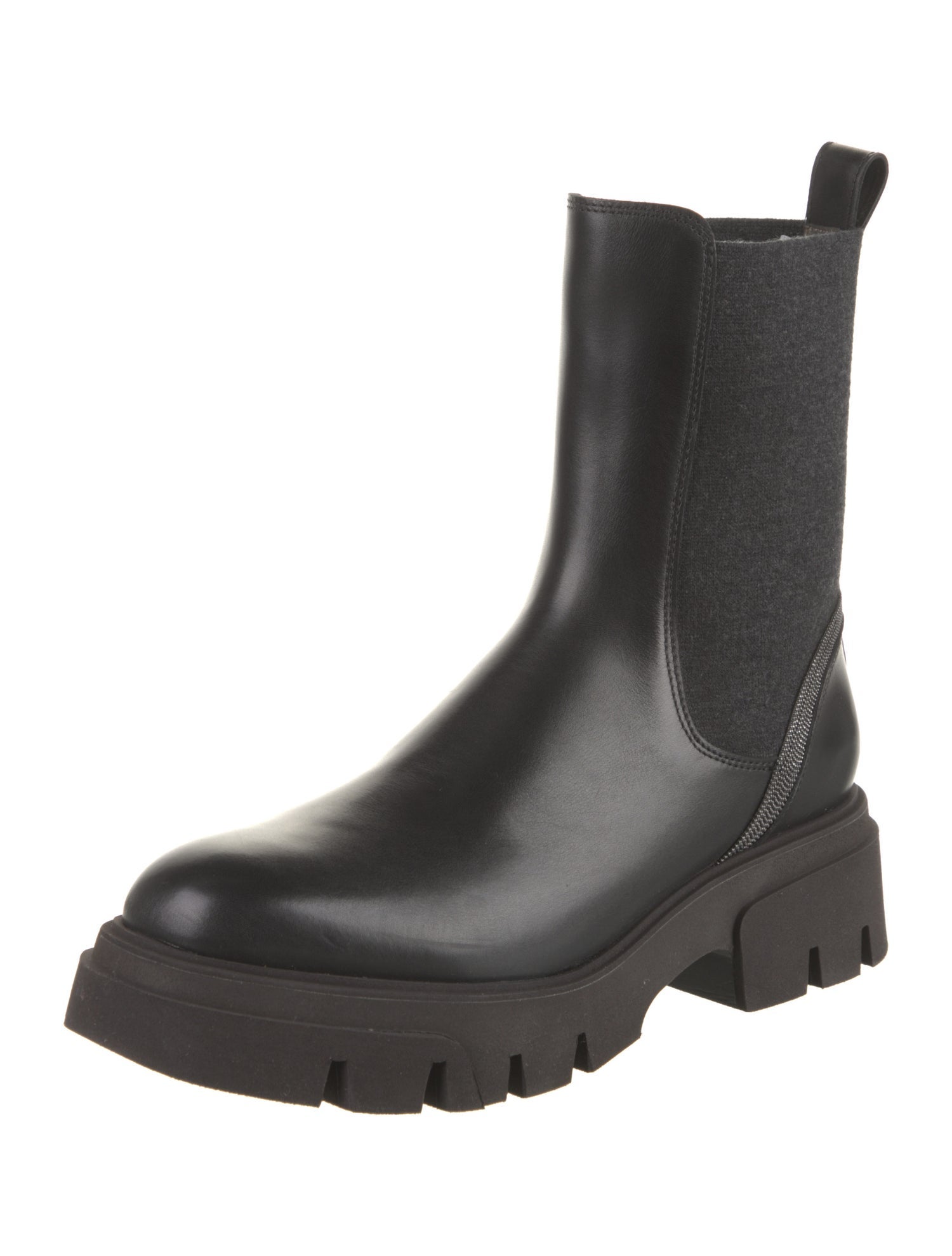 Brunello Cucinelli Leather Beaded Accents Chelsea Boots