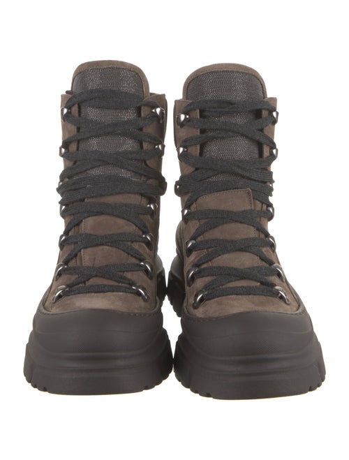 Brunello Cucinelli Suede Colorblock Pattern Combat Boots