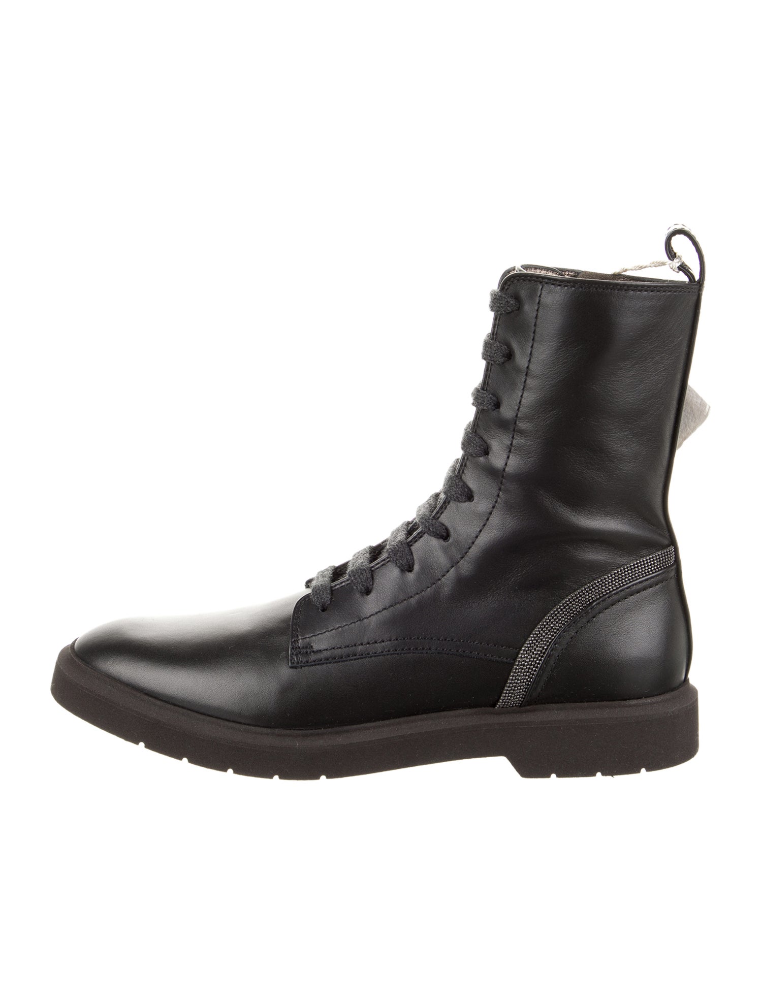 Brunello Cucinelli Leather Beaded Accents Combat Boots