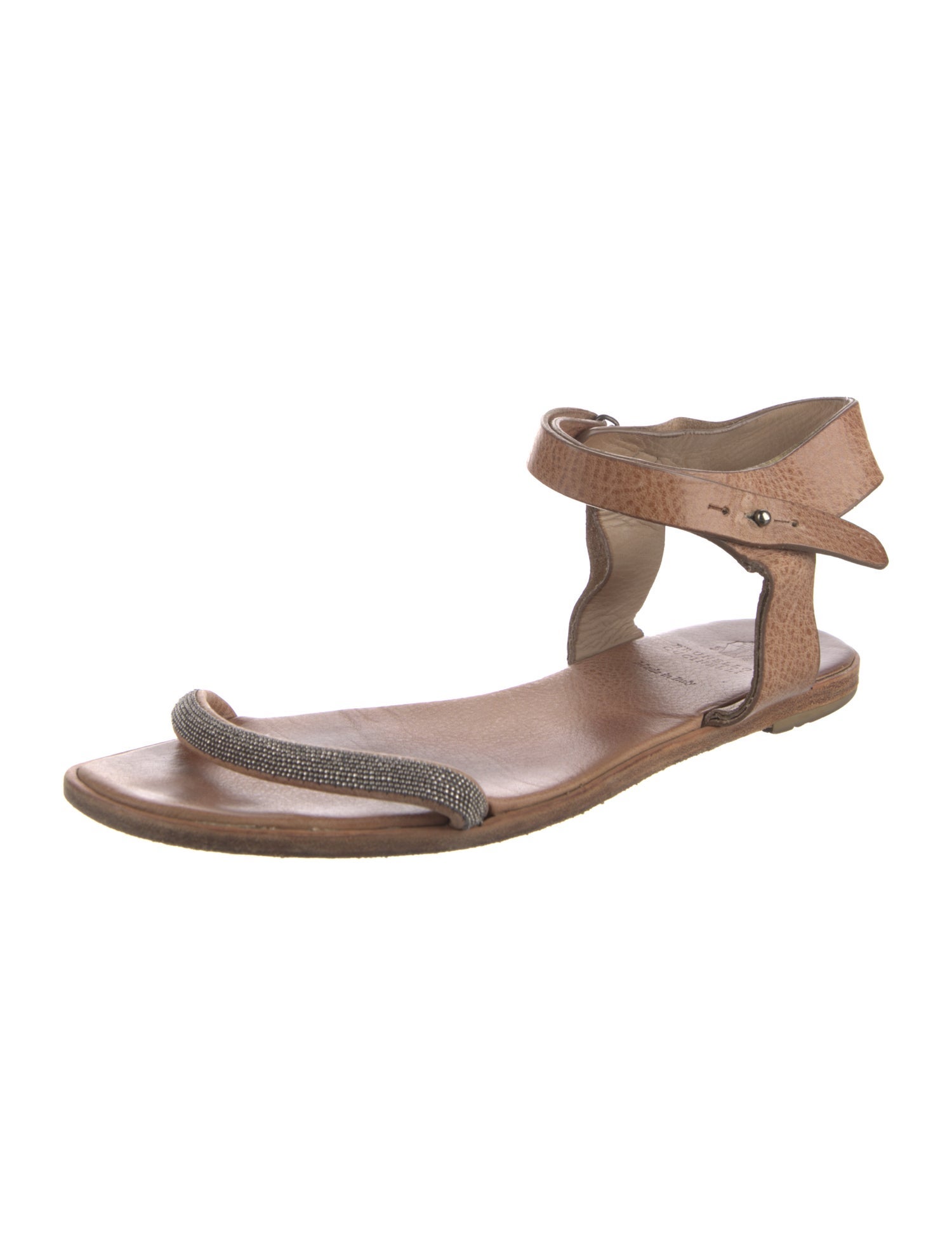 Brunello Cucinelli Leather Crystal Embellishments Sandals