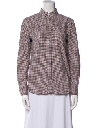 Brunello Cucinelli Plaid Print Mock Neck Button-Up Top