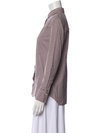 Brunello Cucinelli Plaid Print Mock Neck Button-Up Top