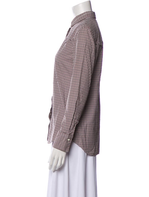 Brunello Cucinelli Plaid Print Mock Neck Button-Up Top
