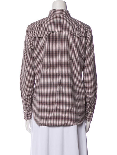Brunello Cucinelli Plaid Print Mock Neck Button-Up Top