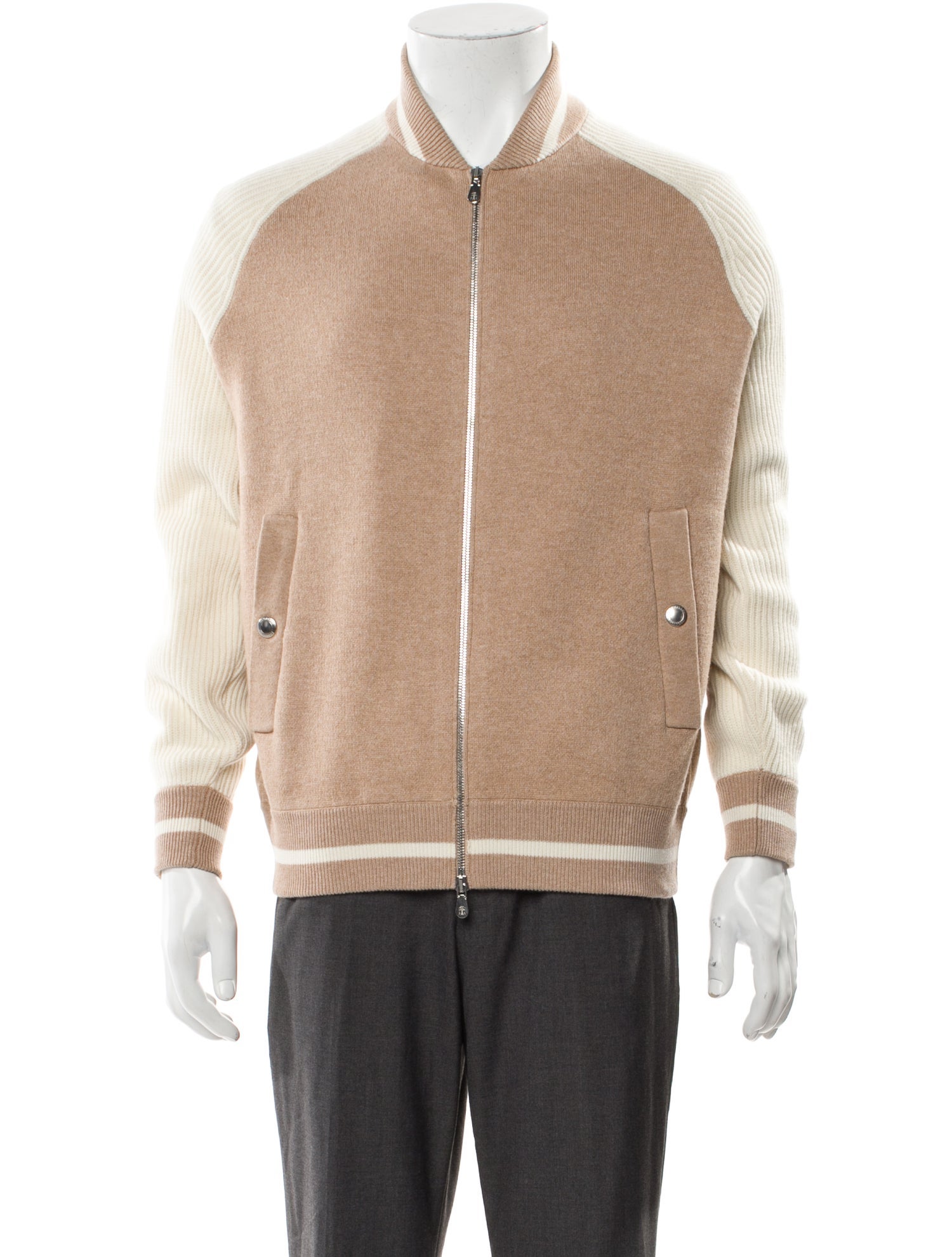 Brunello Cucinelli Colorblock Pattern Mock Neck Cardigan w/ Tags