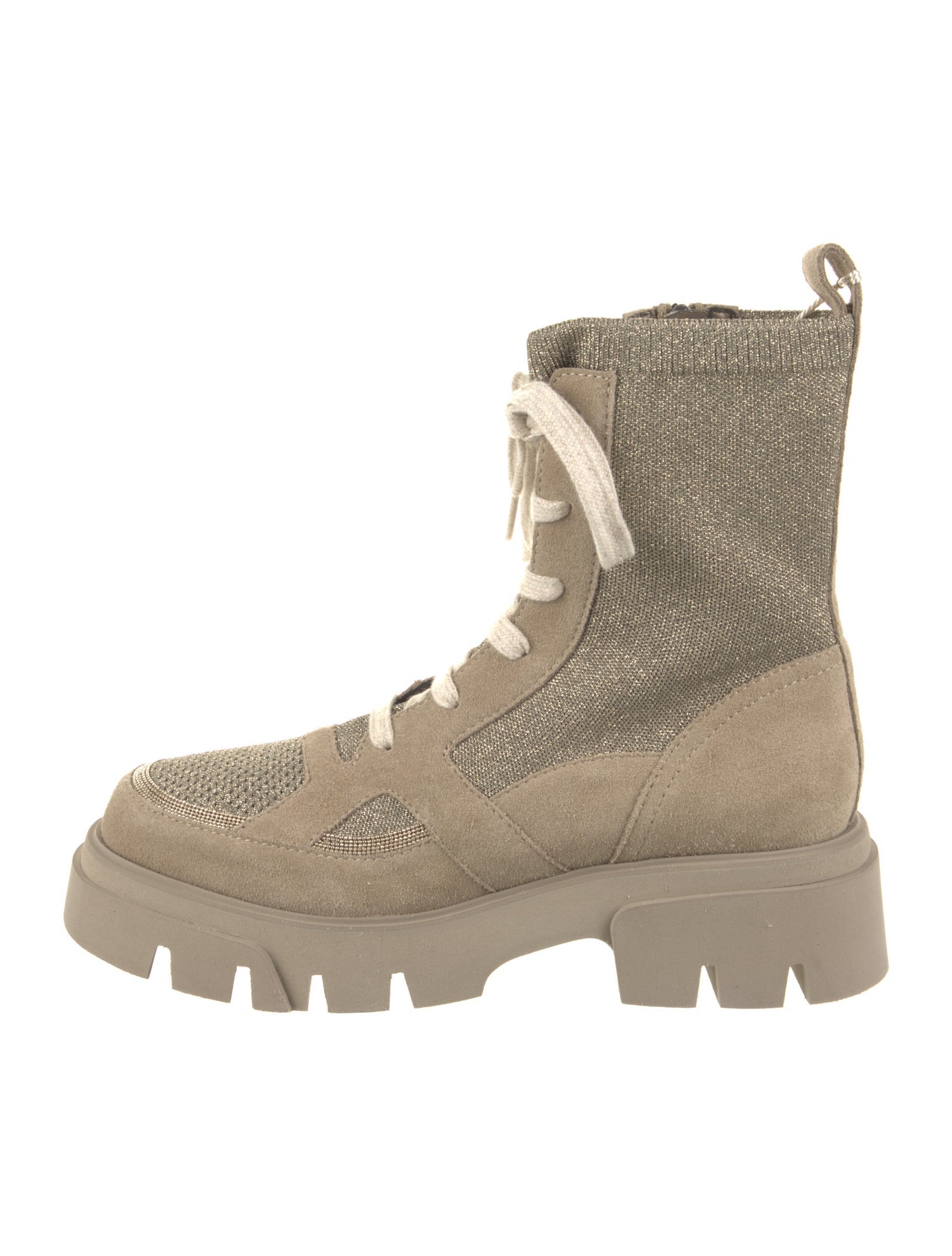 Brunello Cucinelli Suede Beaded Accents Combat Boots