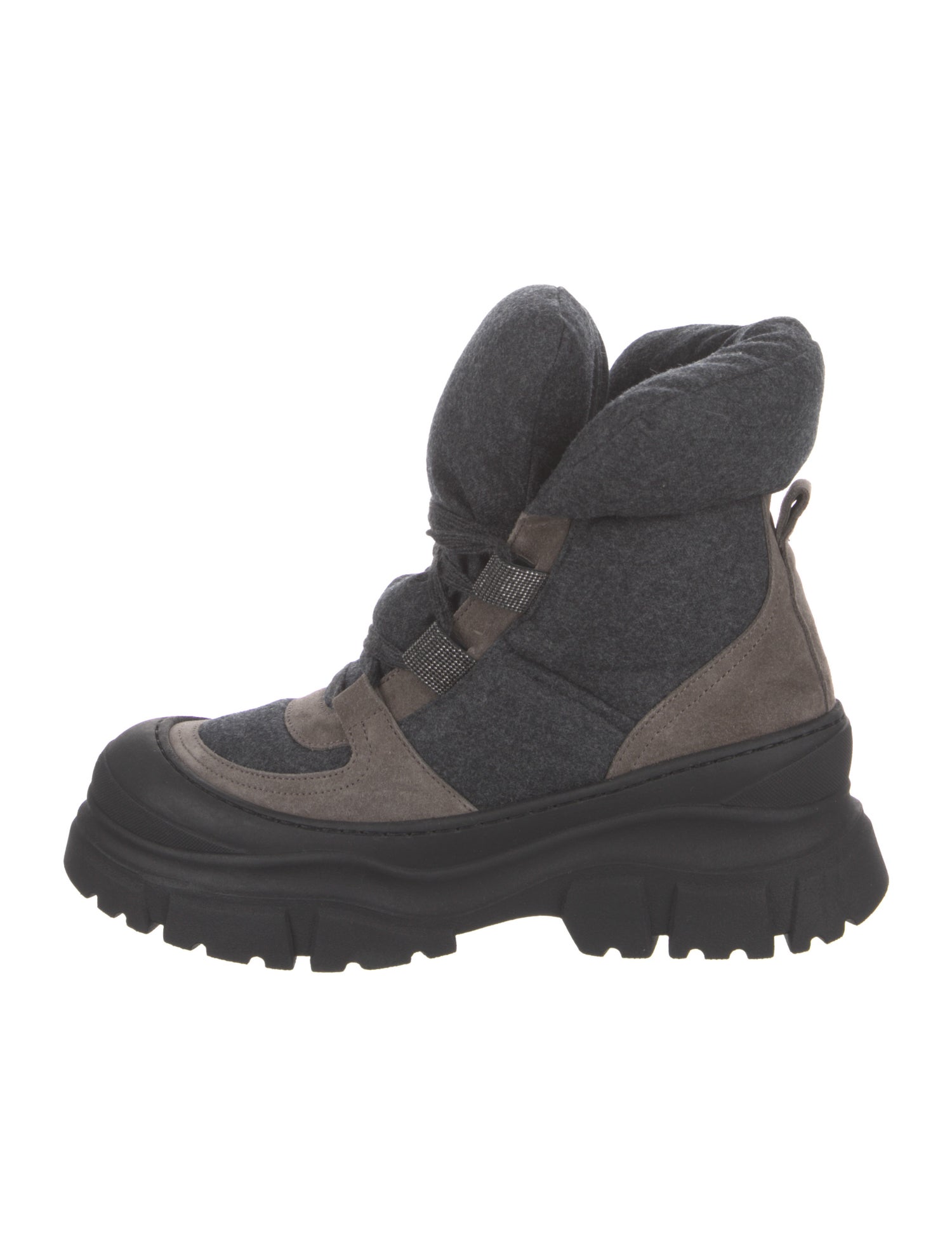 Brunello Cucinelli Colorblock Pattern Crystal Embellishments Combat Boots w/ Tags