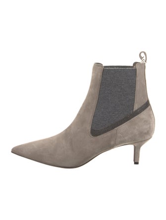 Brunello Cucinelli Suede Colorblock Pattern Chelsea Boots