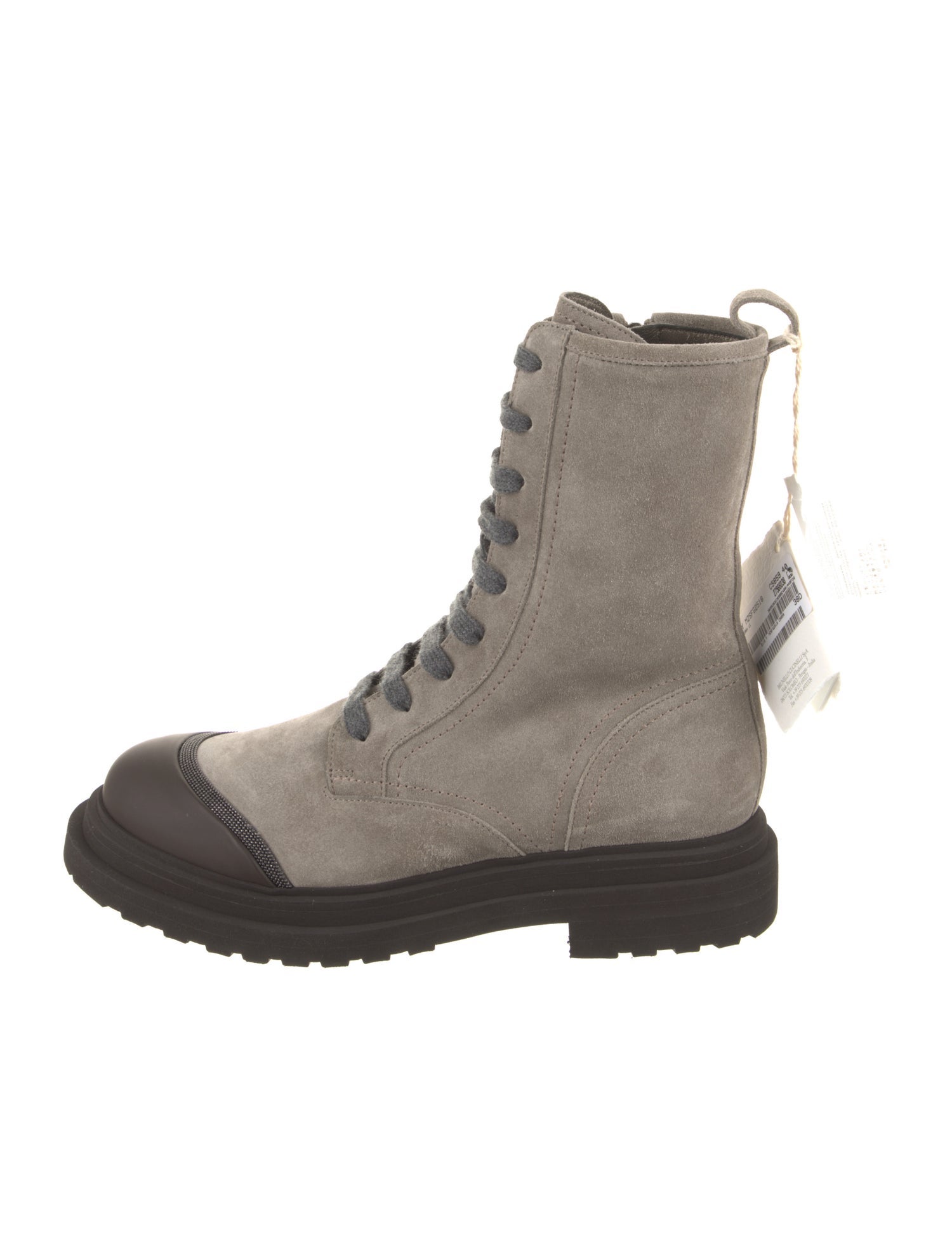 Brunello Cucinelli Suede Colorblock Pattern Combat Boots