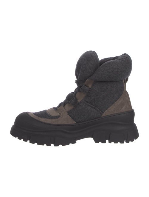 Brunello Cucinelli Suede Colorblock Pattern Combat Boots