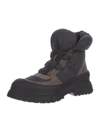 Brunello Cucinelli Suede Colorblock Pattern Combat Boots