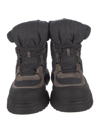 Brunello Cucinelli Suede Colorblock Pattern Combat Boots