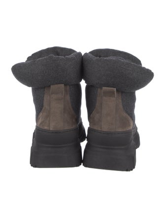 Brunello Cucinelli Suede Colorblock Pattern Combat Boots