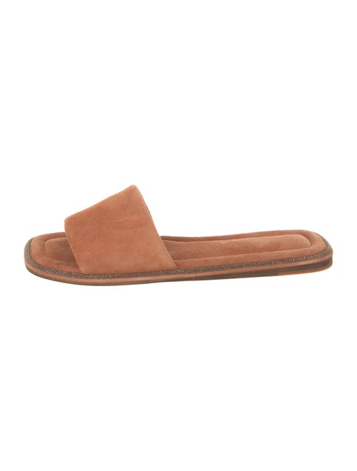 Brunello Cucinelli Suede Beaded Accents Slides