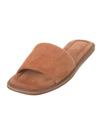 Brunello Cucinelli Suede Beaded Accents Slides