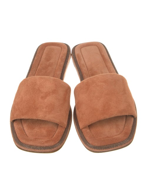 Brunello Cucinelli Suede Beaded Accents Slides