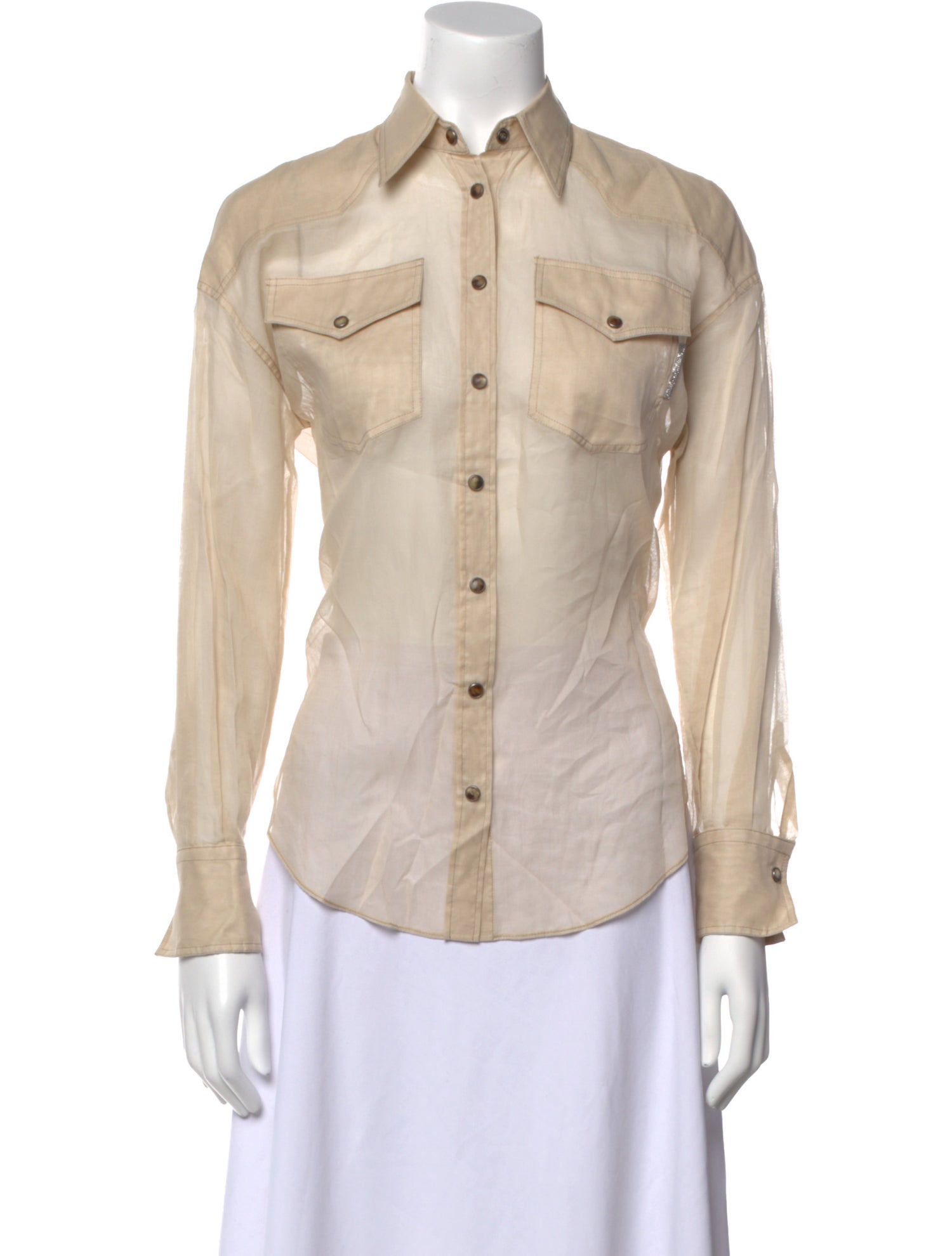 Brunello Cucinelli Long Sleeve Button-Up Top