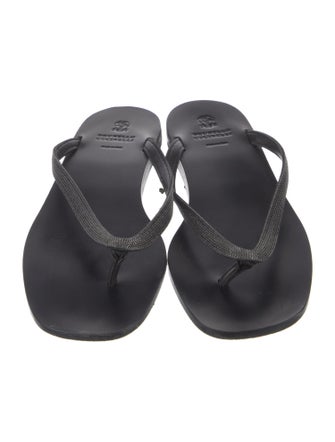 Brunello Cucinelli Monili Leather Flip Flops