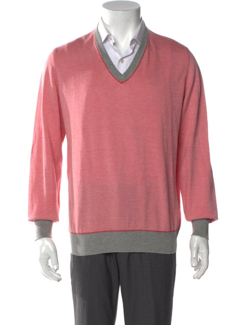 Brunello Cucinelli Colorblock Pattern V-Neck Pullover