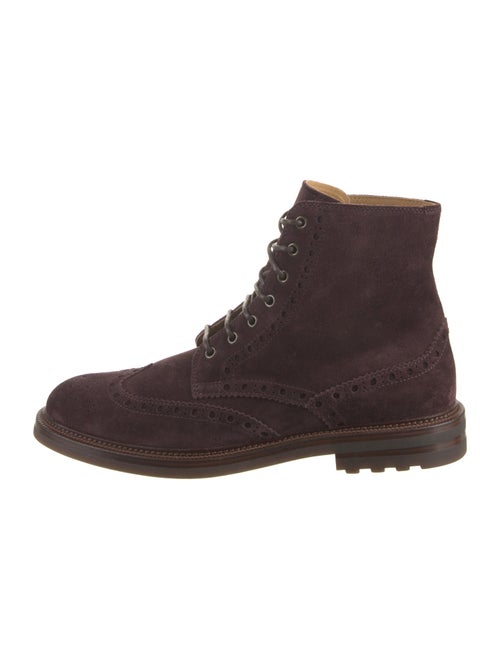Brunello Cucinelli Suede Eyelet Trim Lace-Up Boots