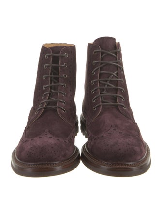 Brunello Cucinelli Suede Eyelet Trim Lace-Up Boots