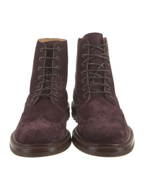 Brunello Cucinelli Suede Eyelet Trim Lace-Up Boots