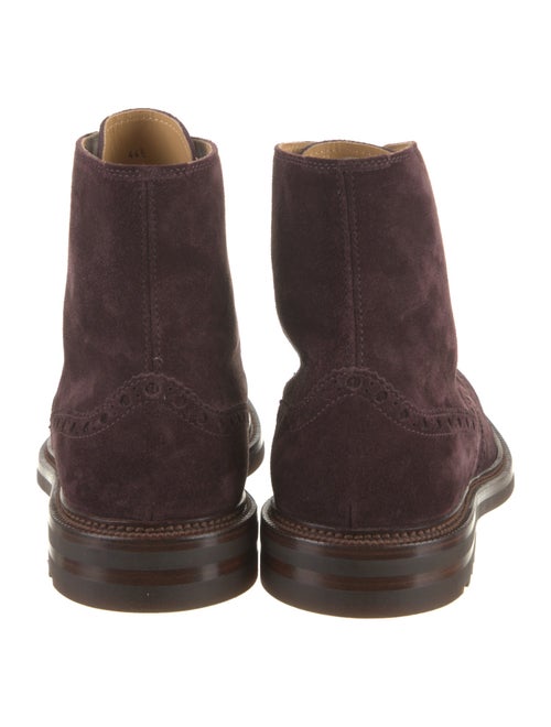 Brunello Cucinelli Suede Eyelet Trim Lace-Up Boots