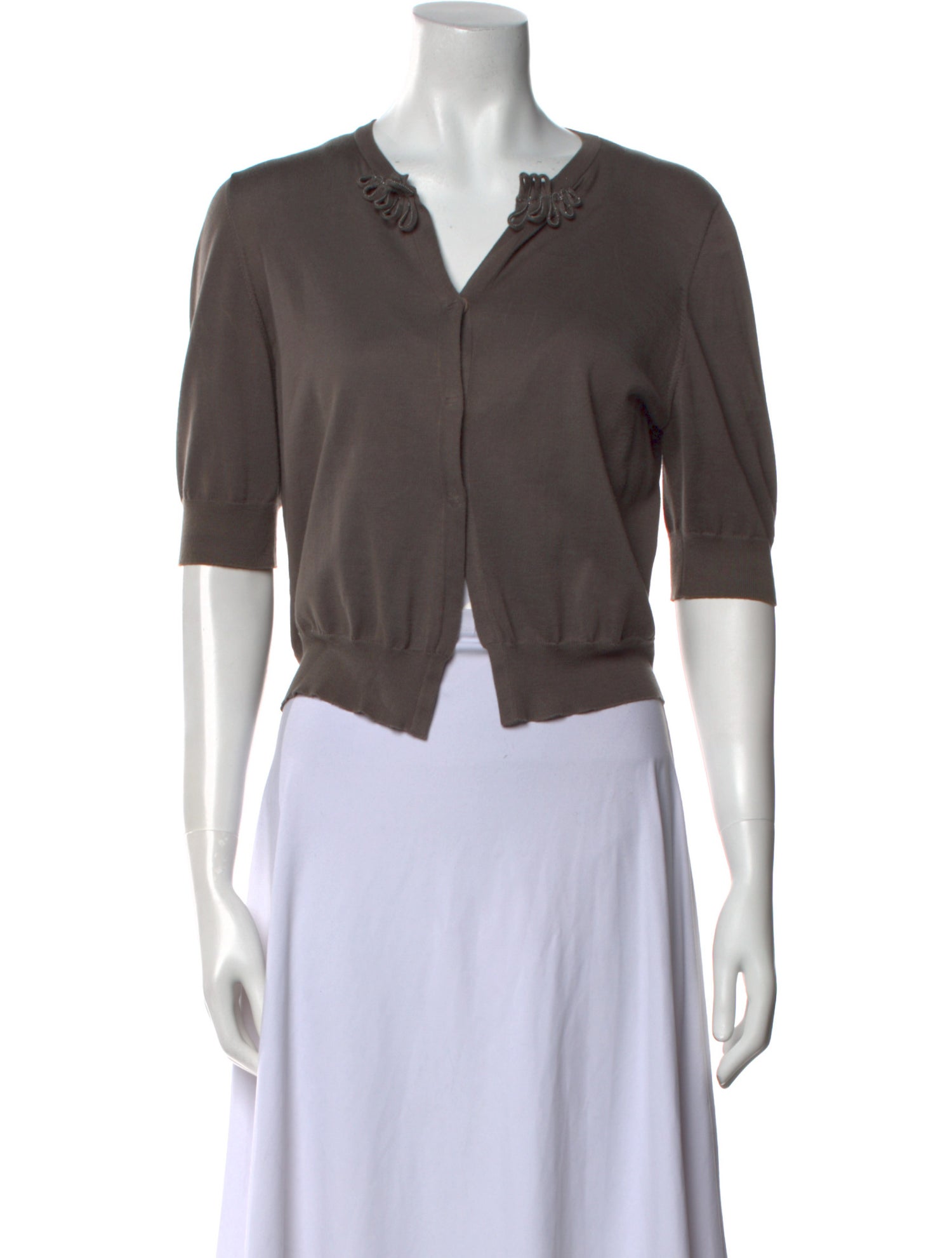 Brunello Cucinelli V-Neck Three-Quarter Sleeve Crop Top