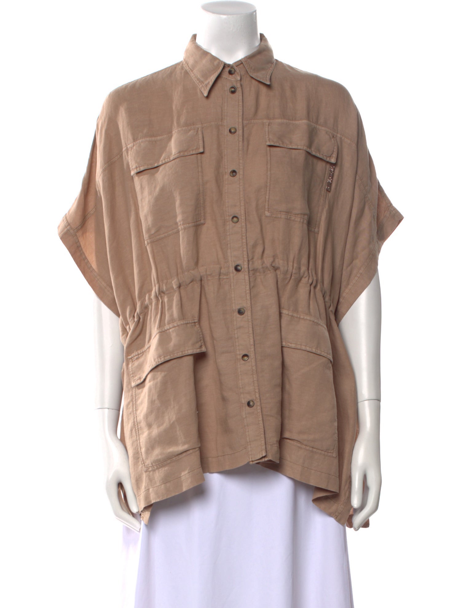 Brunello Cucinelli Linen Short Sleeve Button-Up Top w/ Tags