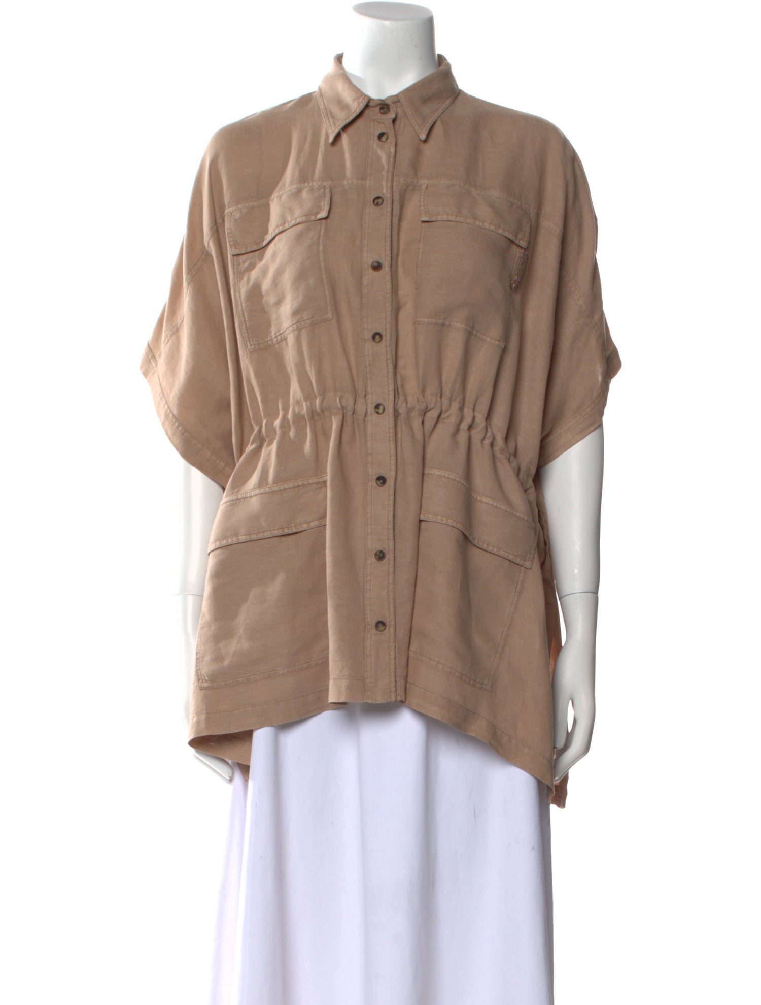 Brunello Cucinelli Linen Short Sleeve Button-Up Top w/ Tags