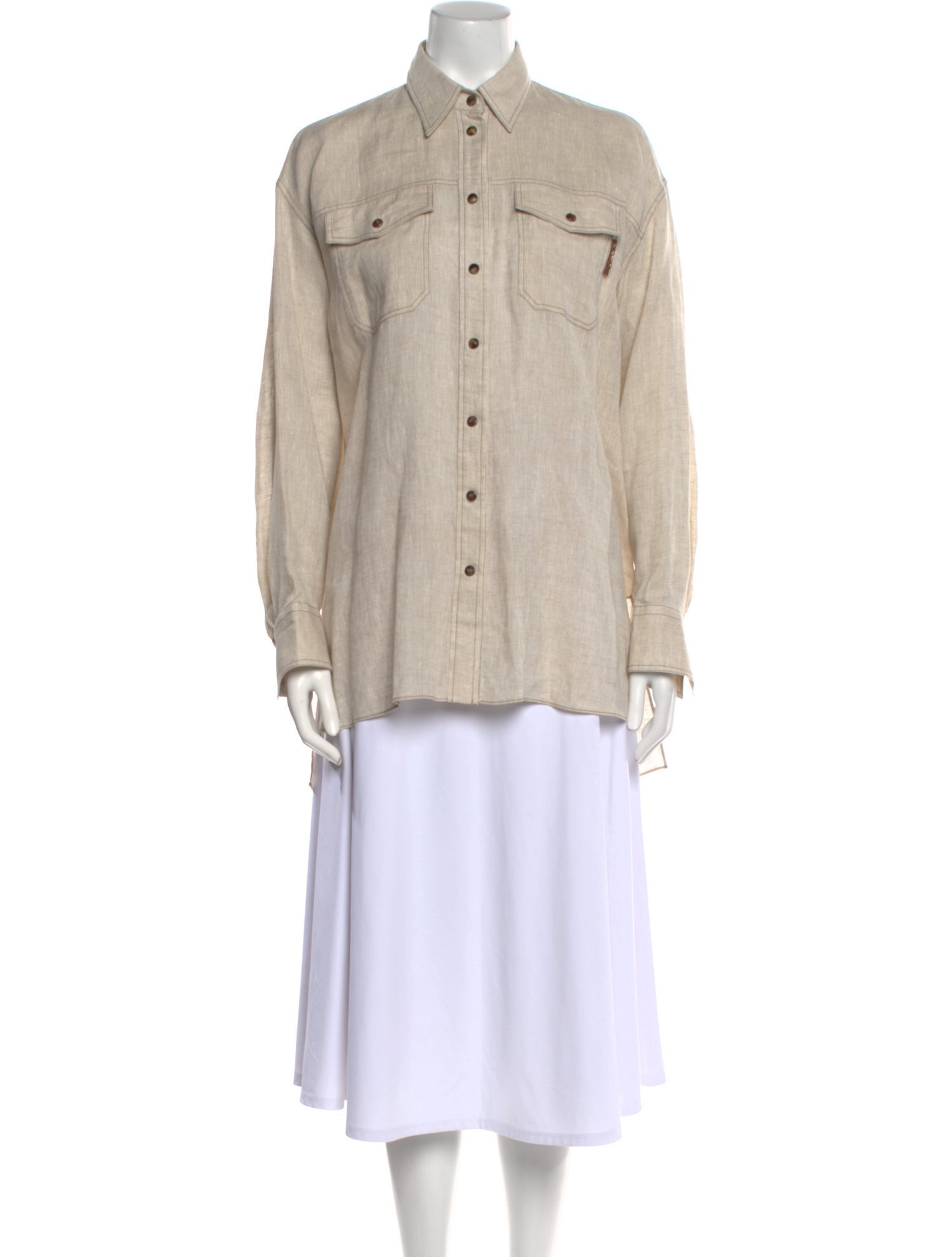 Brunello Cucinelli Linen Long Sleeve Button-Up Top w/ Tags