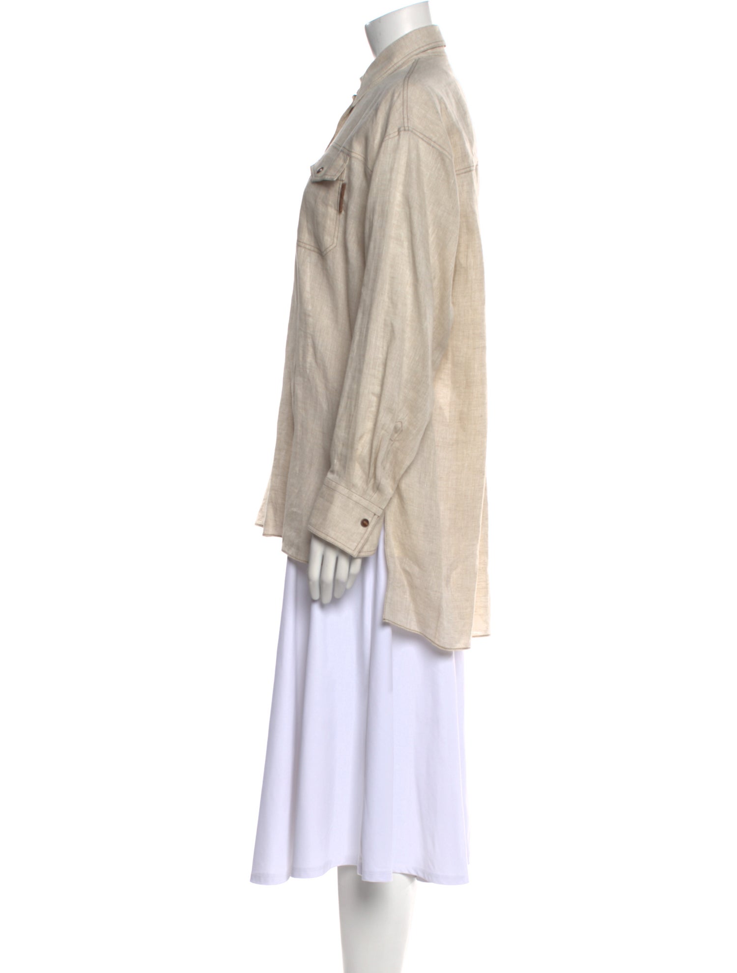 Brunello Cucinelli Linen Long Sleeve Button-Up Top w/ Tags