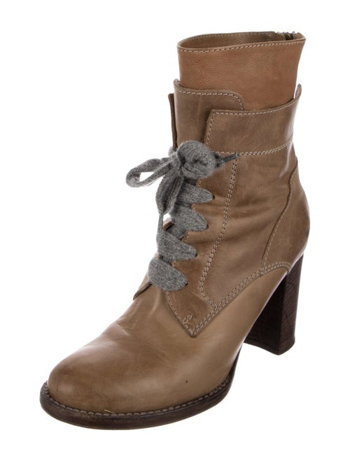 Brunello Cucinelli Leather Colorblock Pattern Combat Boots