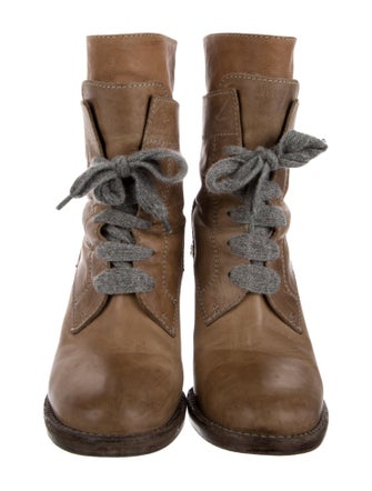 Brunello Cucinelli Leather Colorblock Pattern Combat Boots