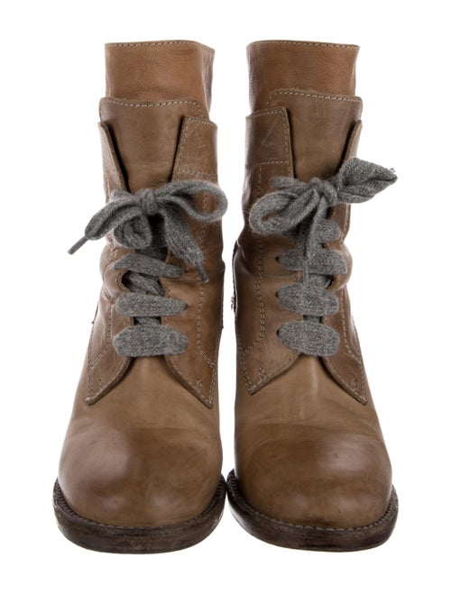 Brunello Cucinelli Leather Colorblock Pattern Combat Boots