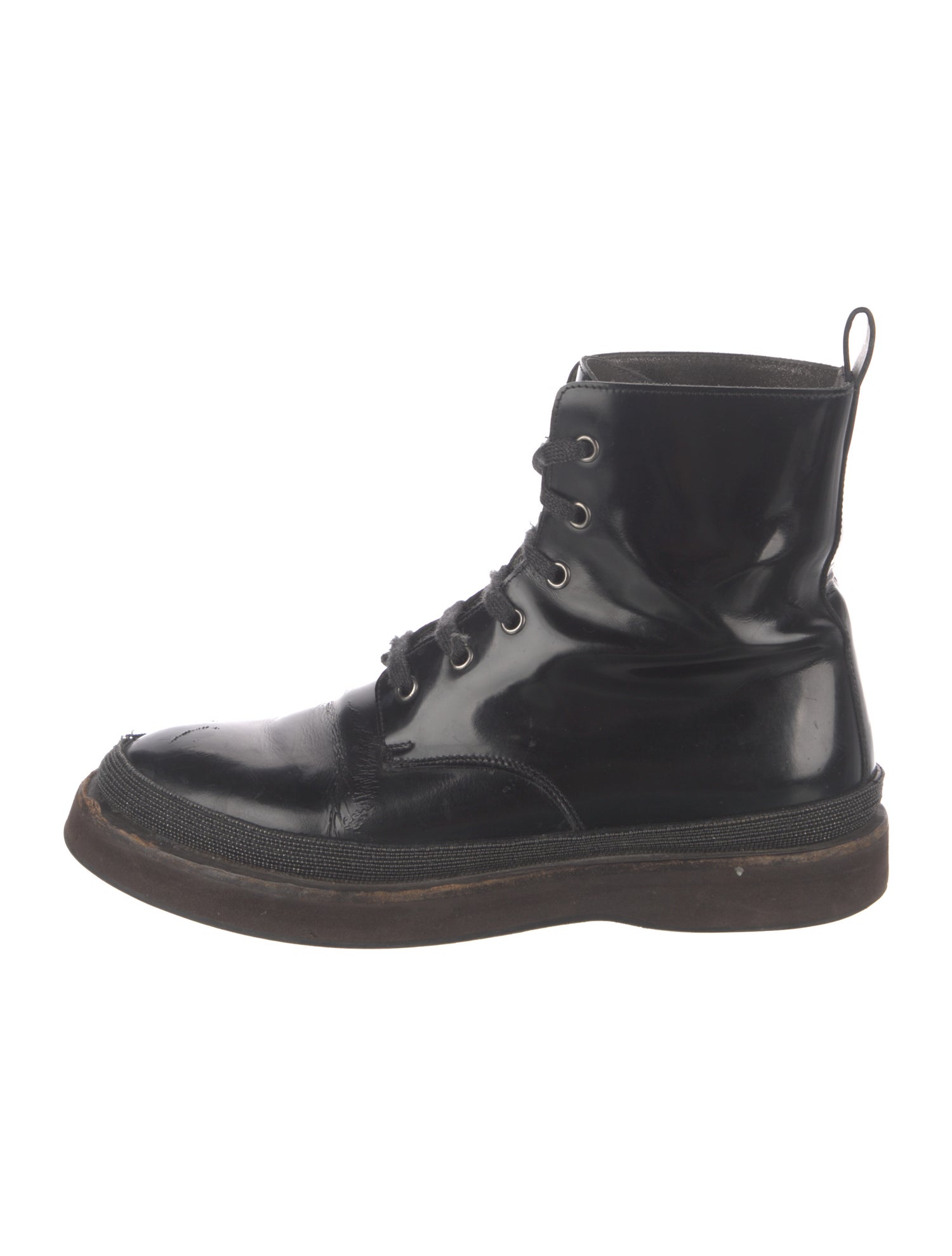 Brunello Cucinelli Monili Patent Leather Combat Boots