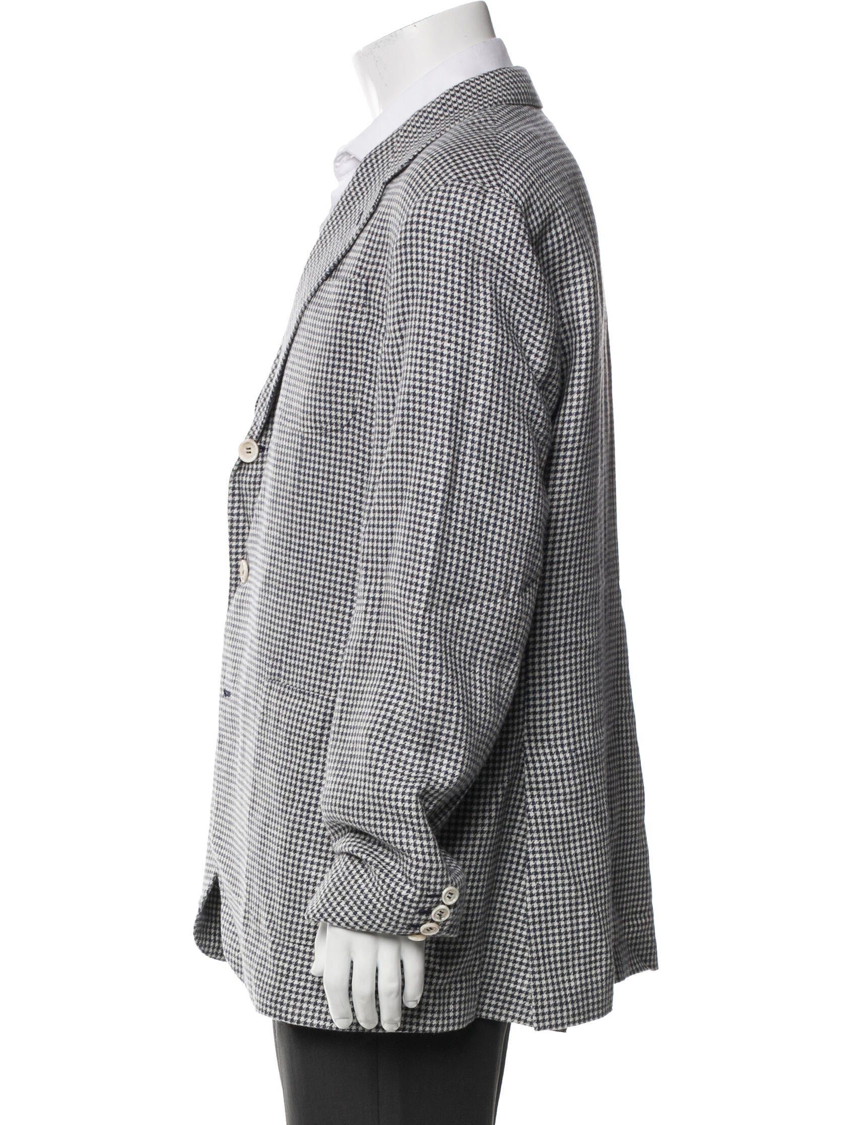 Brunello Cucinelli Linen Houndstooth Print Coat